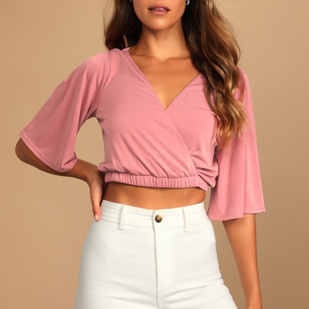 Like New • Lulus • Mauve Pink Surplice Flutter Sleeve Crop Top • Size S